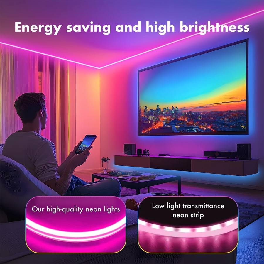 5M RGB-IC Neon LED Strip Light – شريط LED ذكي متعدد الألوان مع 60 ...