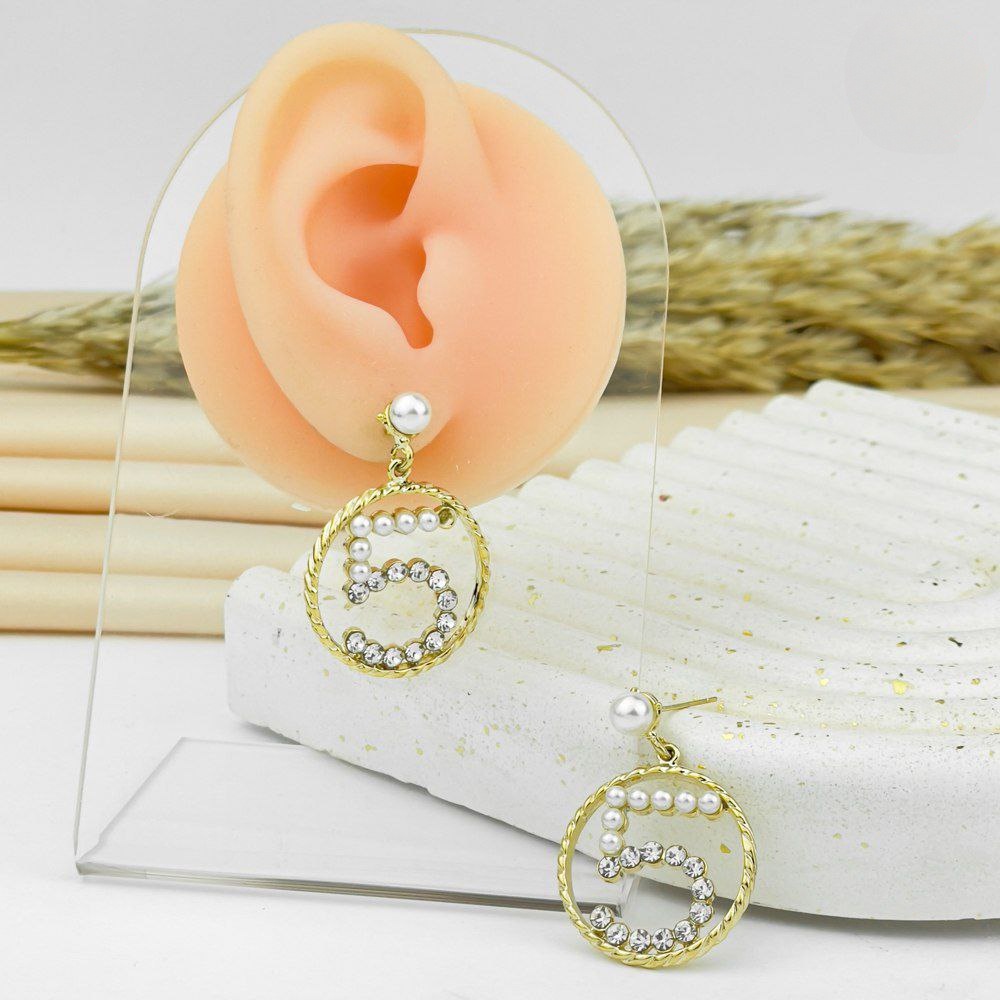 Pearl Five Charm Earrings – Platinum Silver 925 Post