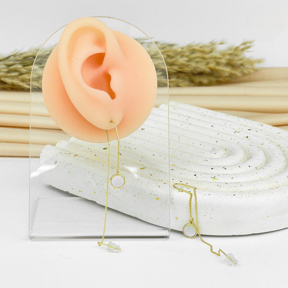 Mother of Pearl Circle Threader Earrings – 925 Silver Post