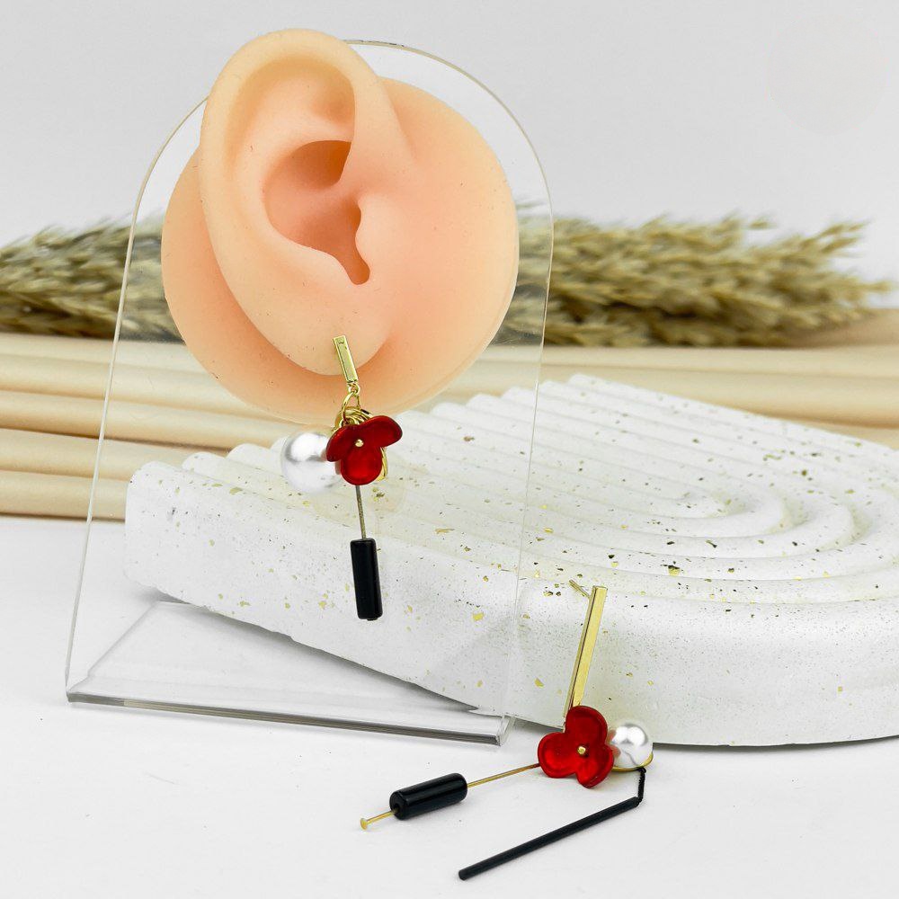 Red Rose Pearl Drop Earrings – 925 Silver Post