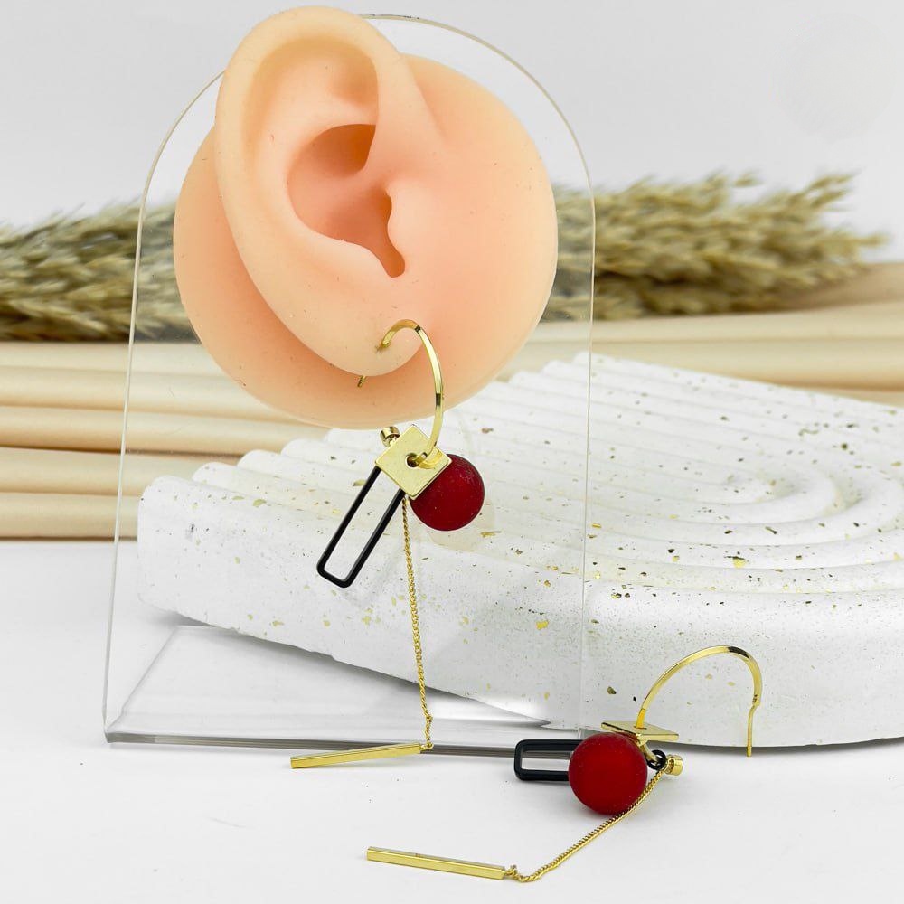 Abstract Red & Black Statement Earrings – 925 Silver Post