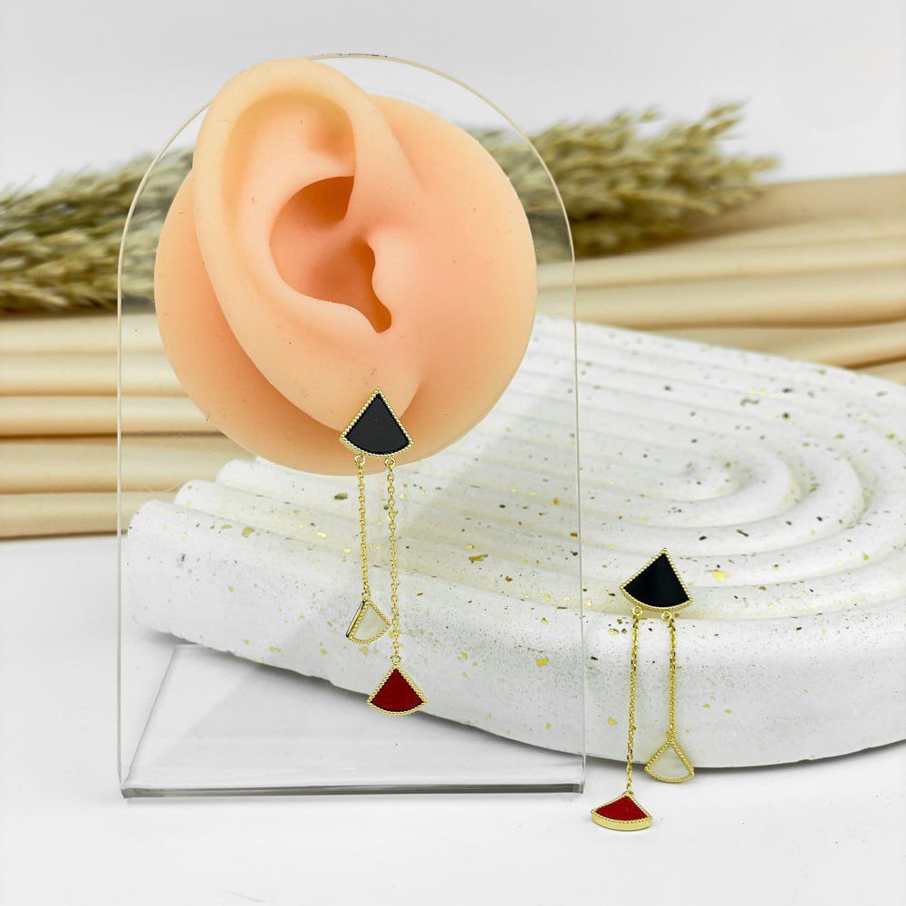 Tricolor Fan Drop Earrings – 925 Silver Post