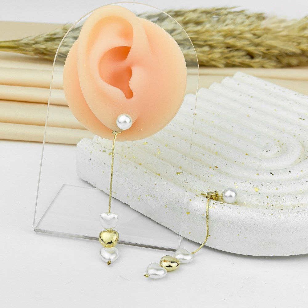 Velora Heart Pearl Drop Earrings – 925 Silver Post