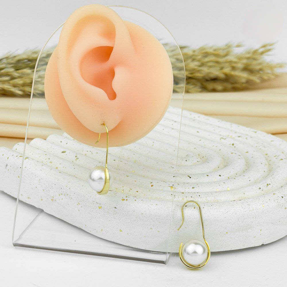 Lunara C-Curve Pearl Earrings – 925 Silver Post
