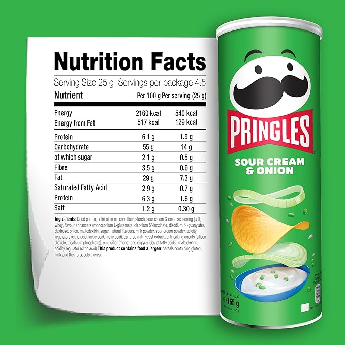 Pringles Sour Cream & Onion Potato Chips 165g