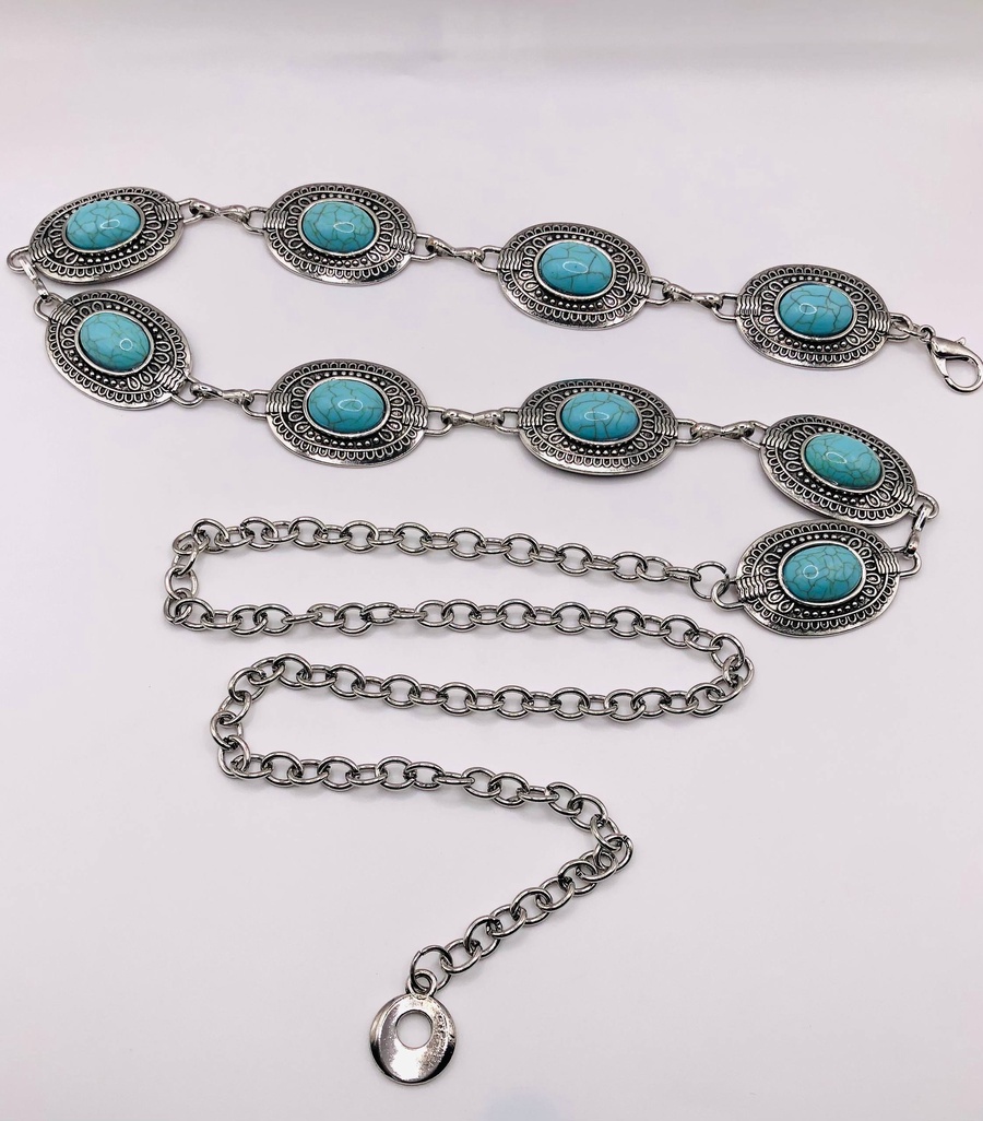 Turquoise Oval Metal Chain Belt – Gold & Silver