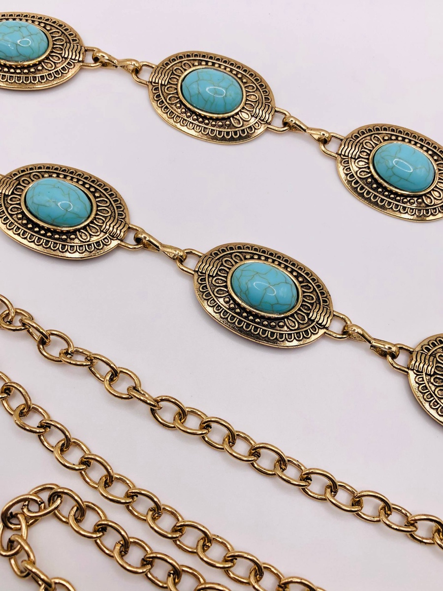 Turquoise Oval Metal Chain Belt – Gold & Silver