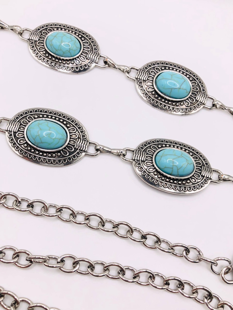 Turquoise Oval Metal Chain Belt – Gold & Silver