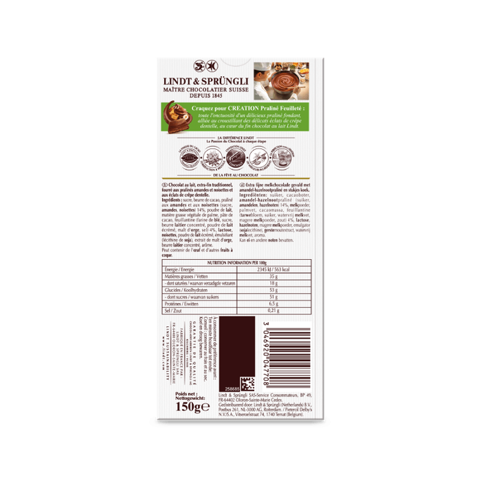 Lindt CREATION Milk Chocolate Praline Feuilleté 150g