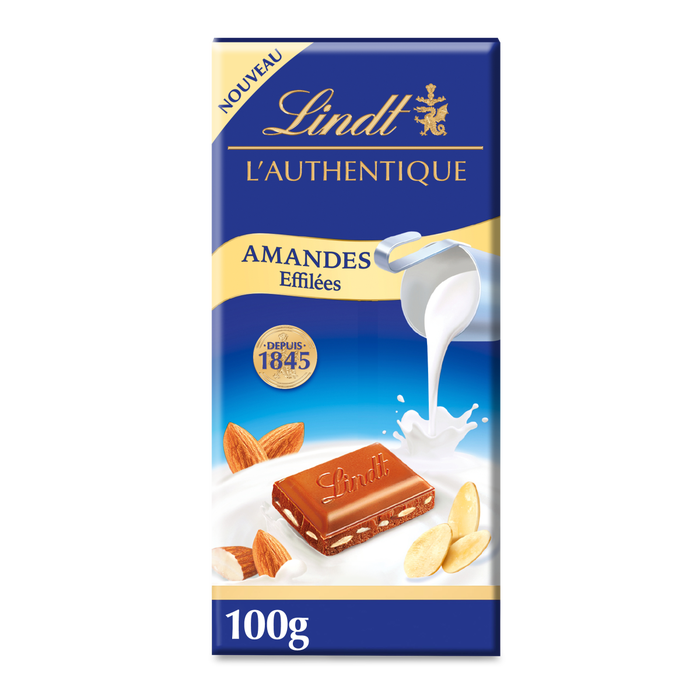 Lindt LAUTHENTIQUE Milk Chocolate with Sliced Almonds 100g