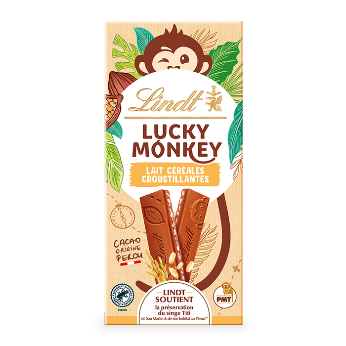Lindt LUCKY MONKEY Milk Chocolate Crunchy Cereal Tablet 100g