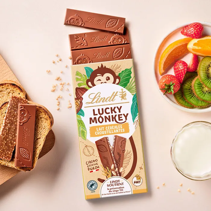 Lindt LUCKY MONKEY Milk Chocolate Crunchy Cereal Tablet 100g