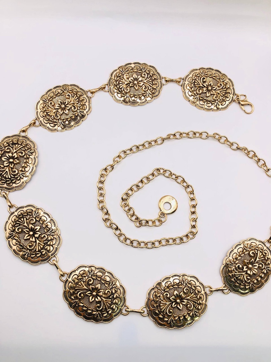 Floral Coin Metal Chain Belt – Gold & Silver