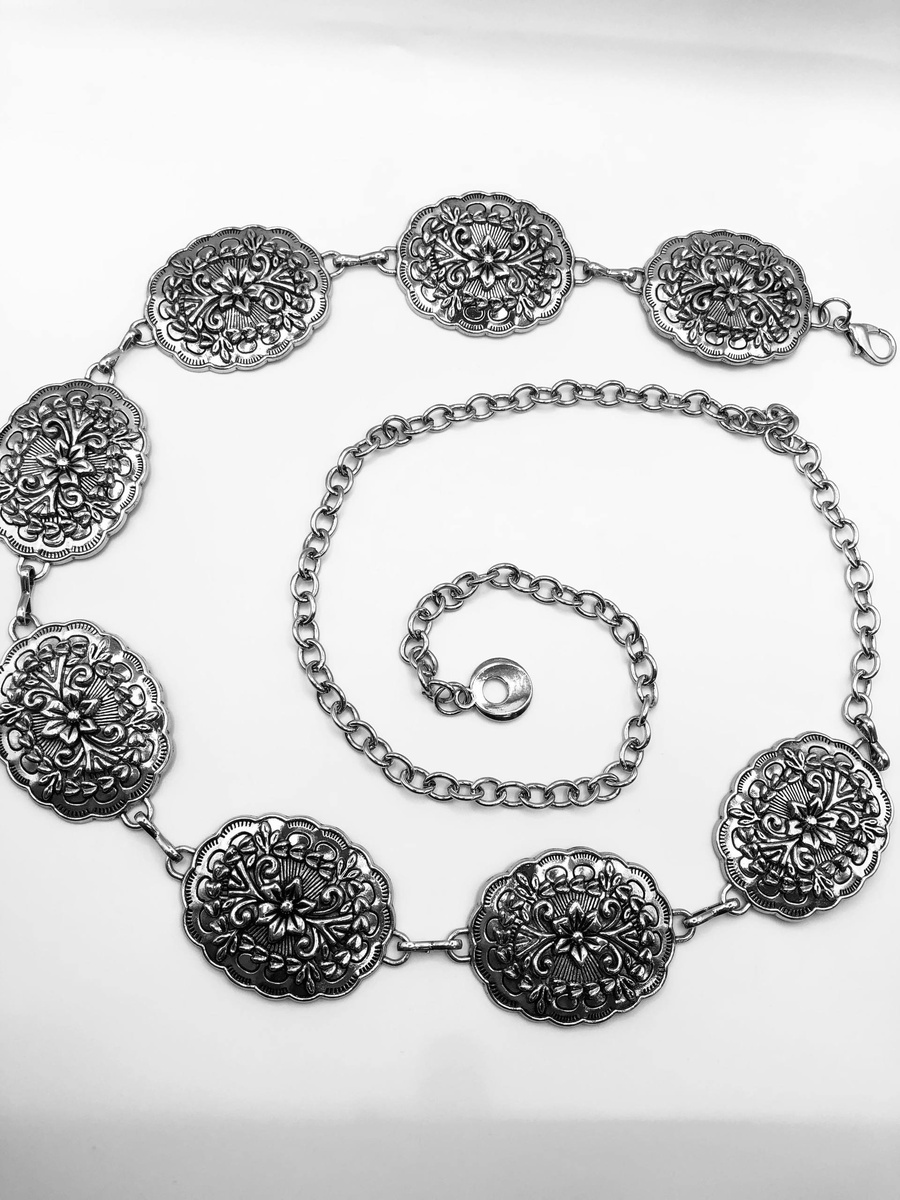 Floral Coin Metal Chain Belt – Gold & Silver