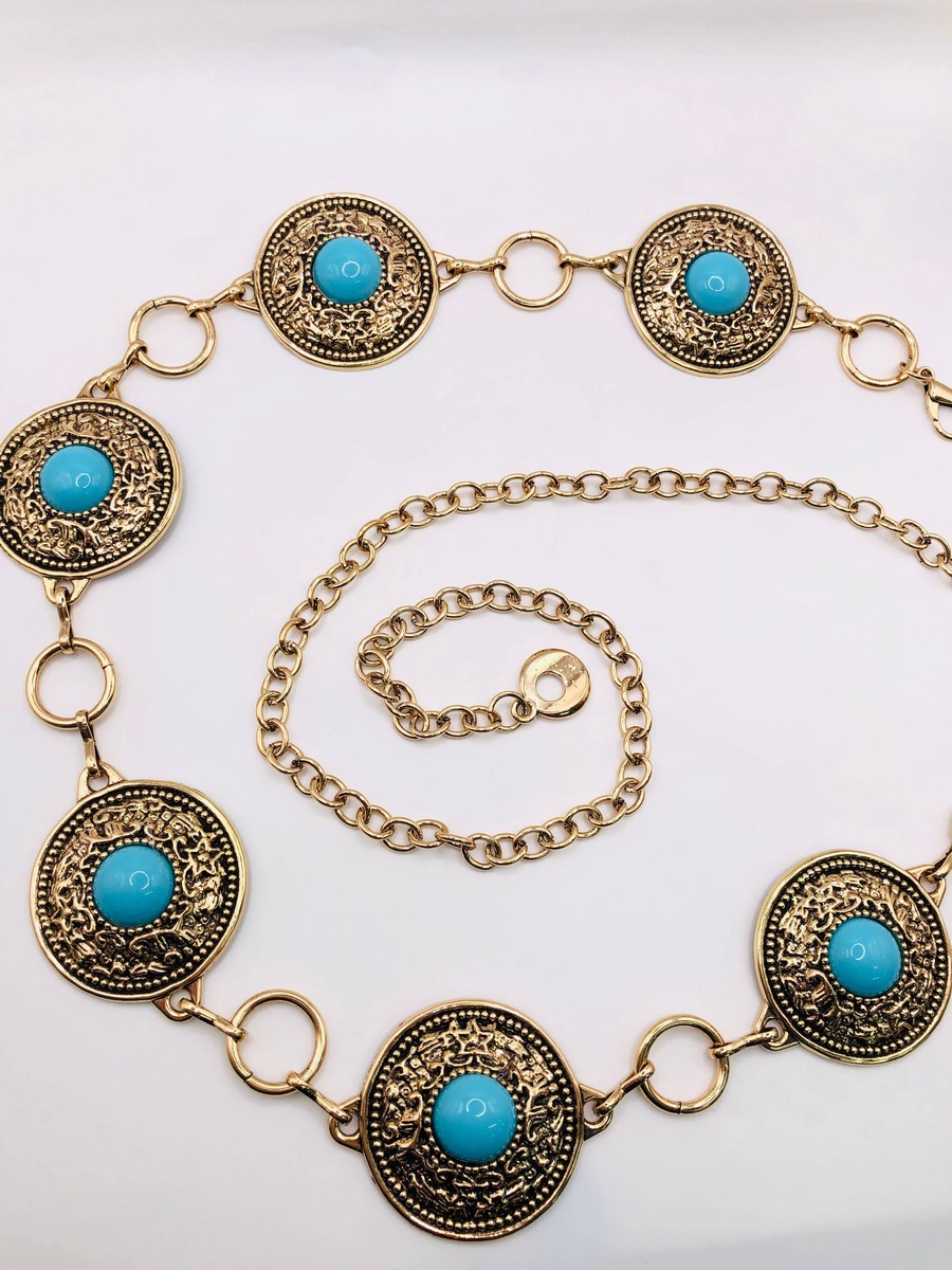 Turquoise Statement Coin Belt – Gold & Silver