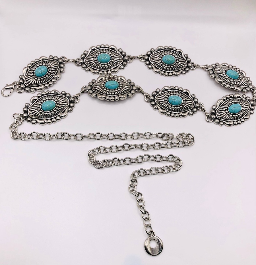 Vintage Turquoise Medallion Belt – Gold & Silver