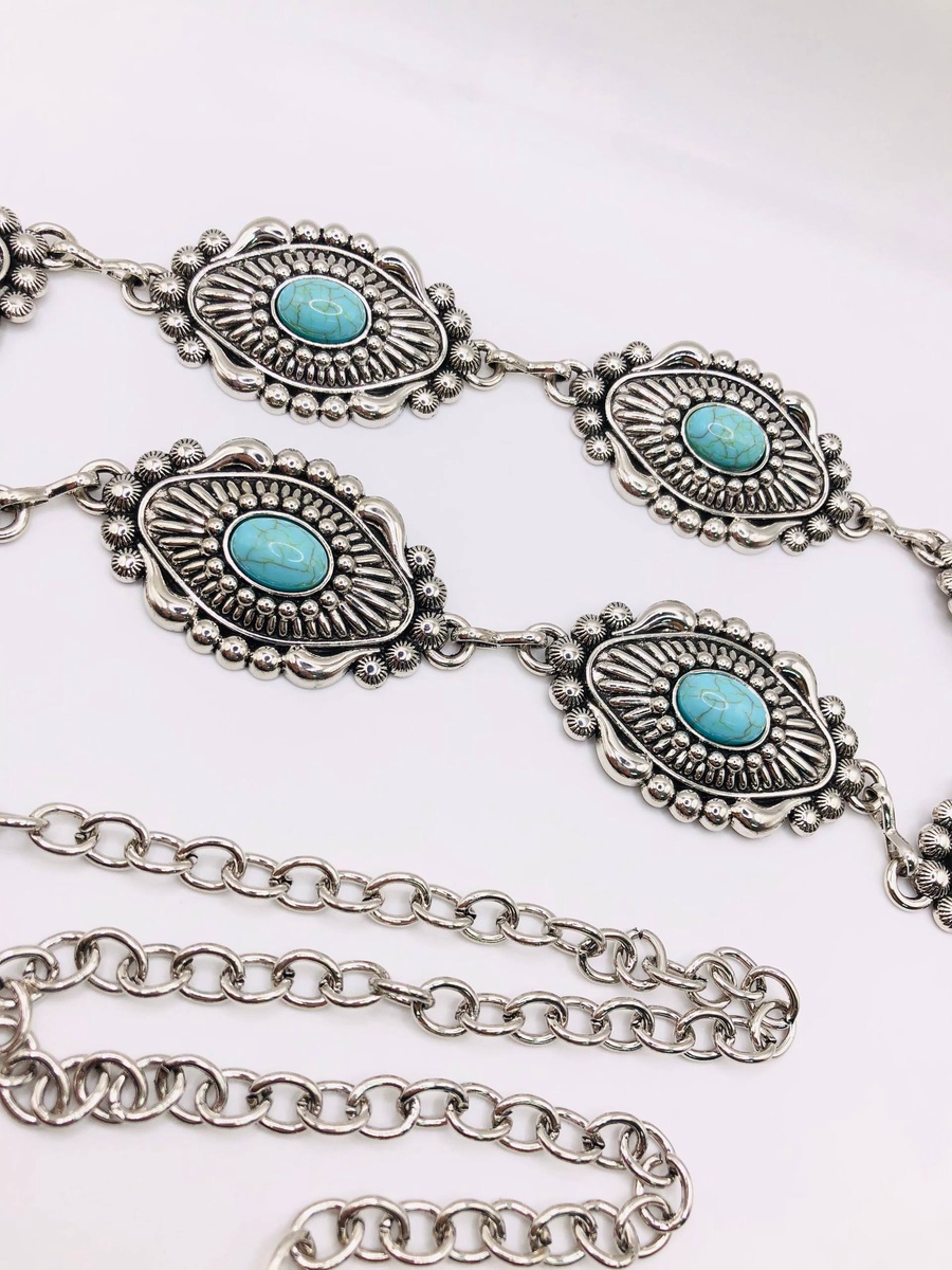 Vintage Turquoise Medallion Belt – Gold & Silver