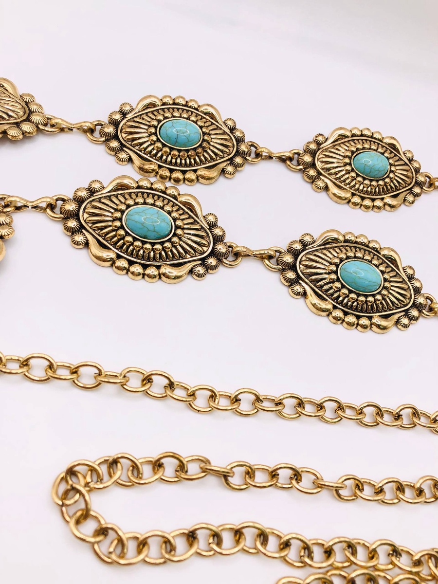 Vintage Turquoise Medallion Belt – Gold & Silver