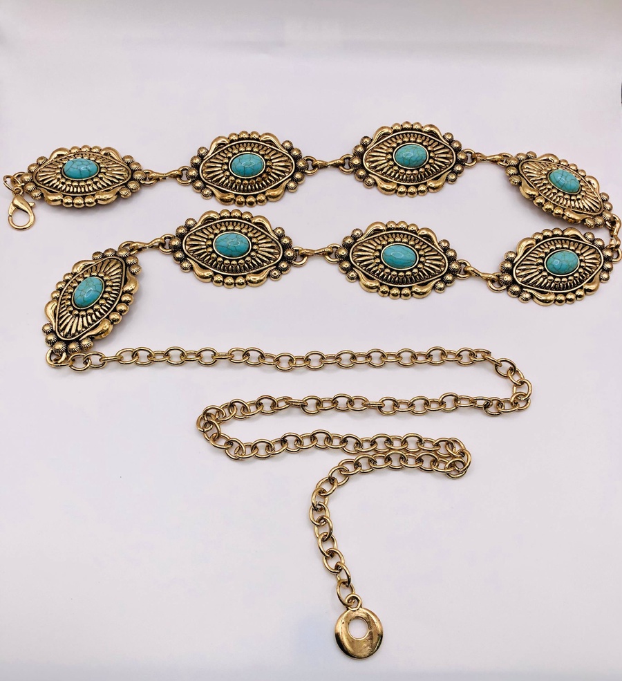 Vintage Turquoise Medallion Belt – Gold & Silver