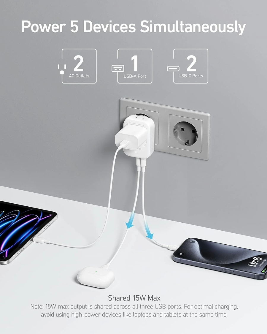Anker Wall Charger (5-in-1) White | A92A2321