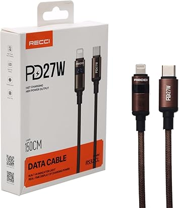 RS32CL Type-C to Lightning Cable | 27W PD Fast Charging with Power Display