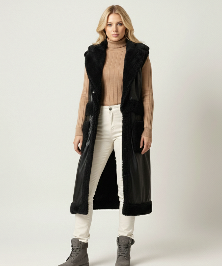 Long&SHORT leather Vest 2*1  lined with fur
