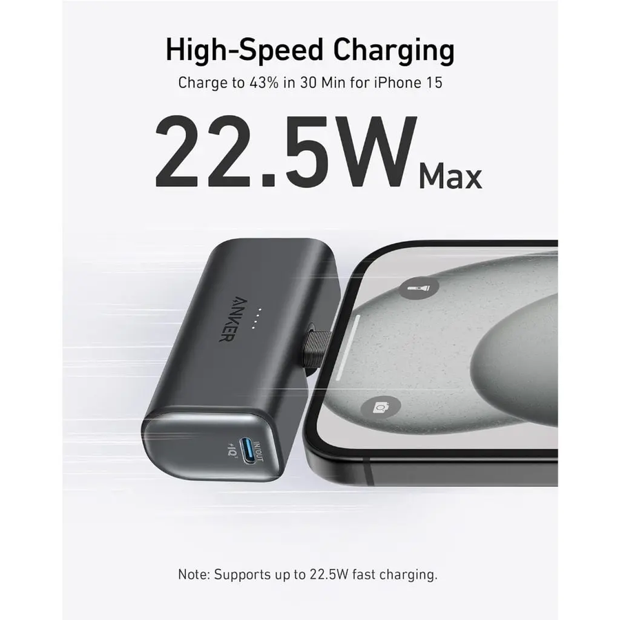 Anker Nano Power Bank 5,000mAh 22.5W Built-In USB-C Connector – Black | A1653H11
