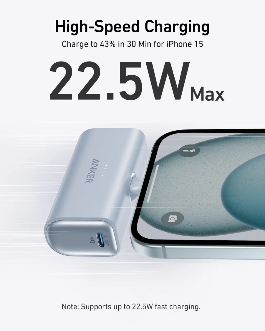 Anker Nano Power Bank 5,000mAh 22.5W Built-In USB-C Connector – Black | A1653H11