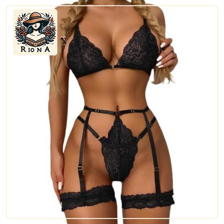 طقم دانتيل أسود أنيق قطعتين | Elegant Black Lace Set