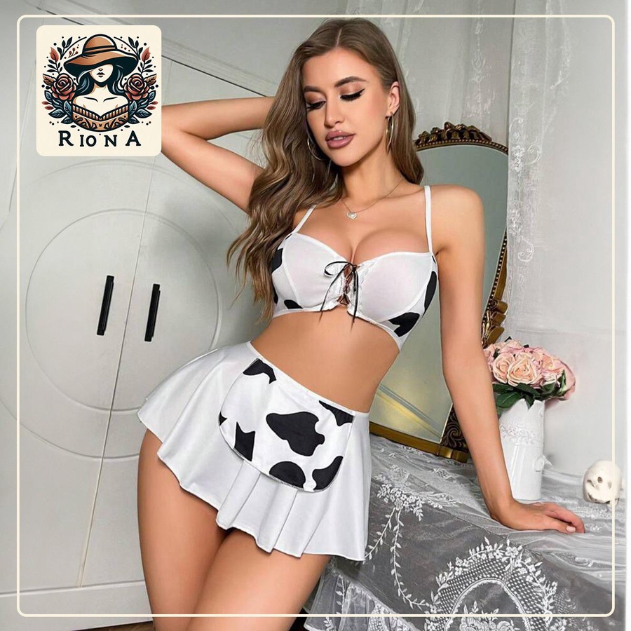 طقم قطعتين بنقشة كاو لطيفة | Cow Print Two-Piece Set