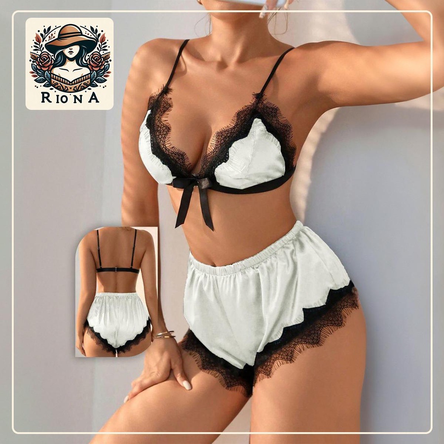 طقم ساتان ودانتيل ناعم | Satin & Lace Two-Piece Set