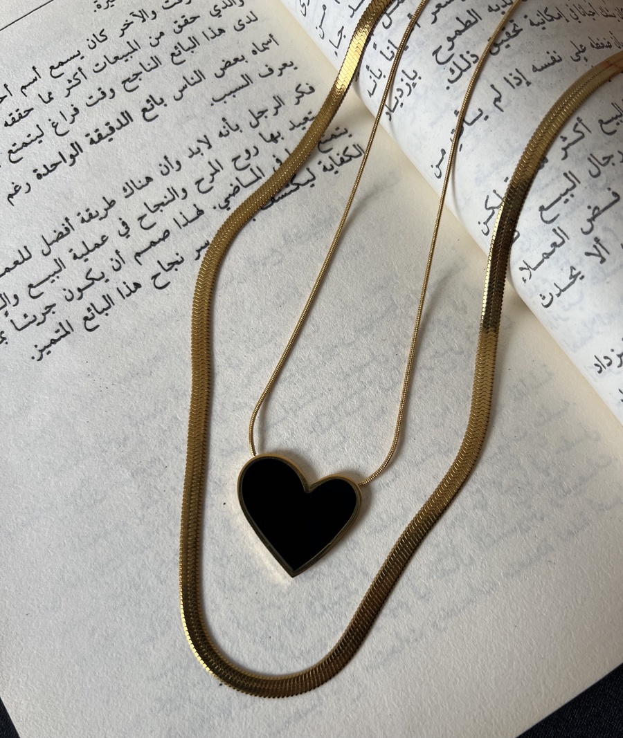 Black Heart Necklace & Snake Chain Set – Stainless Steel