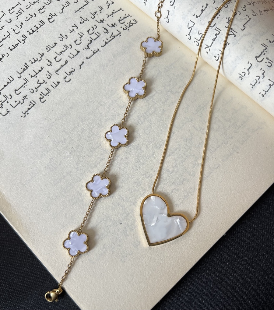 Heart Necklace & Rose Bracelet Set – Stainless Steel