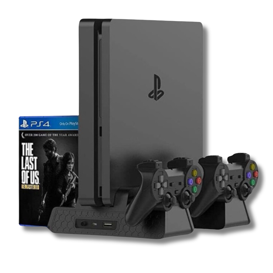 ستاند بلايستيشن 4 بمراوح تبريد وشاحن للدراعات ومنظم اسطوانات – stand-joystick-dualshock-ps4-charger