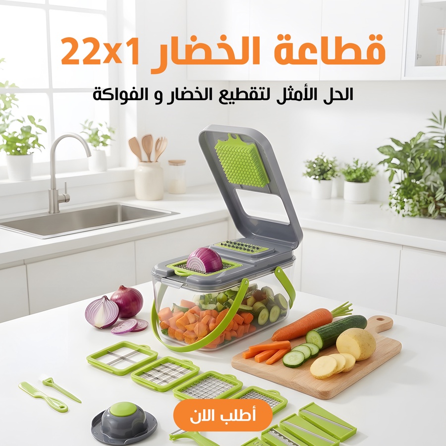 قطاعة خضار وفاكهة 22 في 1 متعددة الاستخدامات – شفرة ستانلس ستيل 420 مع علبة تخزين كبيرة