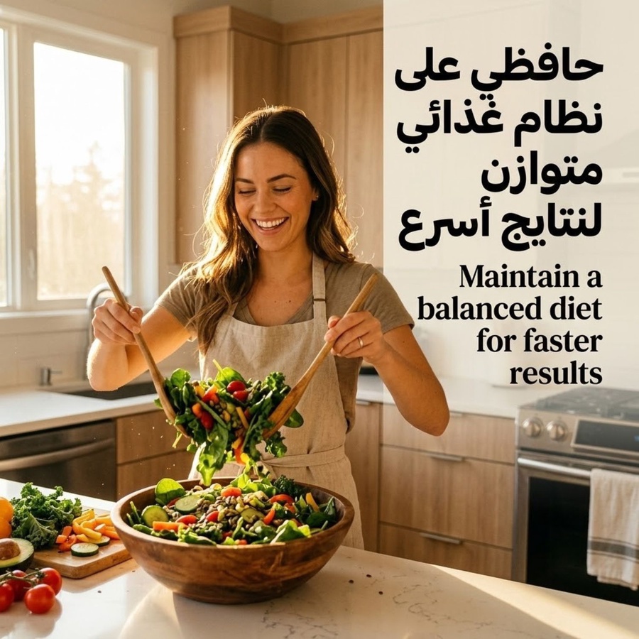الخطوة الثالثة: حافظي على نظام غذائي متوازن لنتايج أسرع