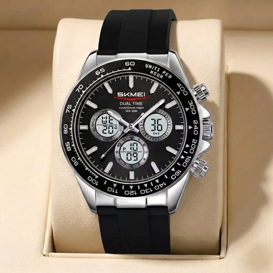 SKMEI Daytona Silver Rubber Strap 