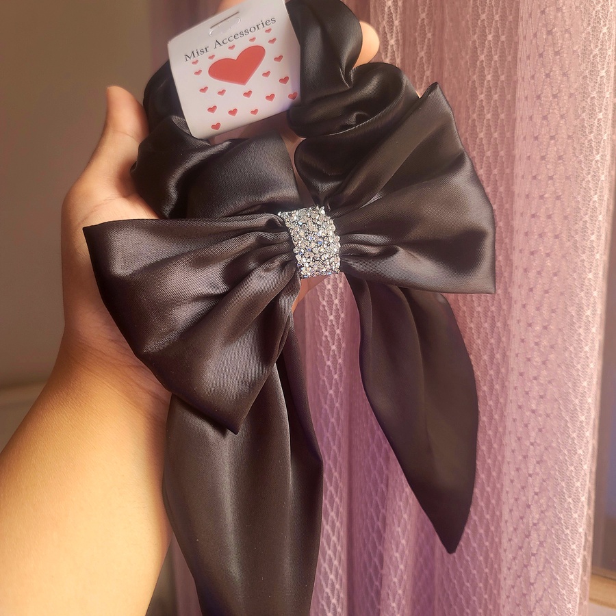 Satin Scrunchie Bow with Glitter Strass
