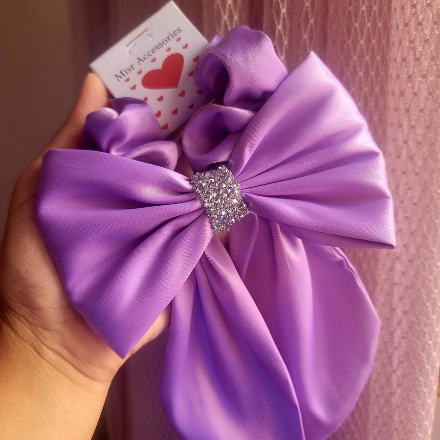 Satin Scrunchie Bow with Glitter Strass