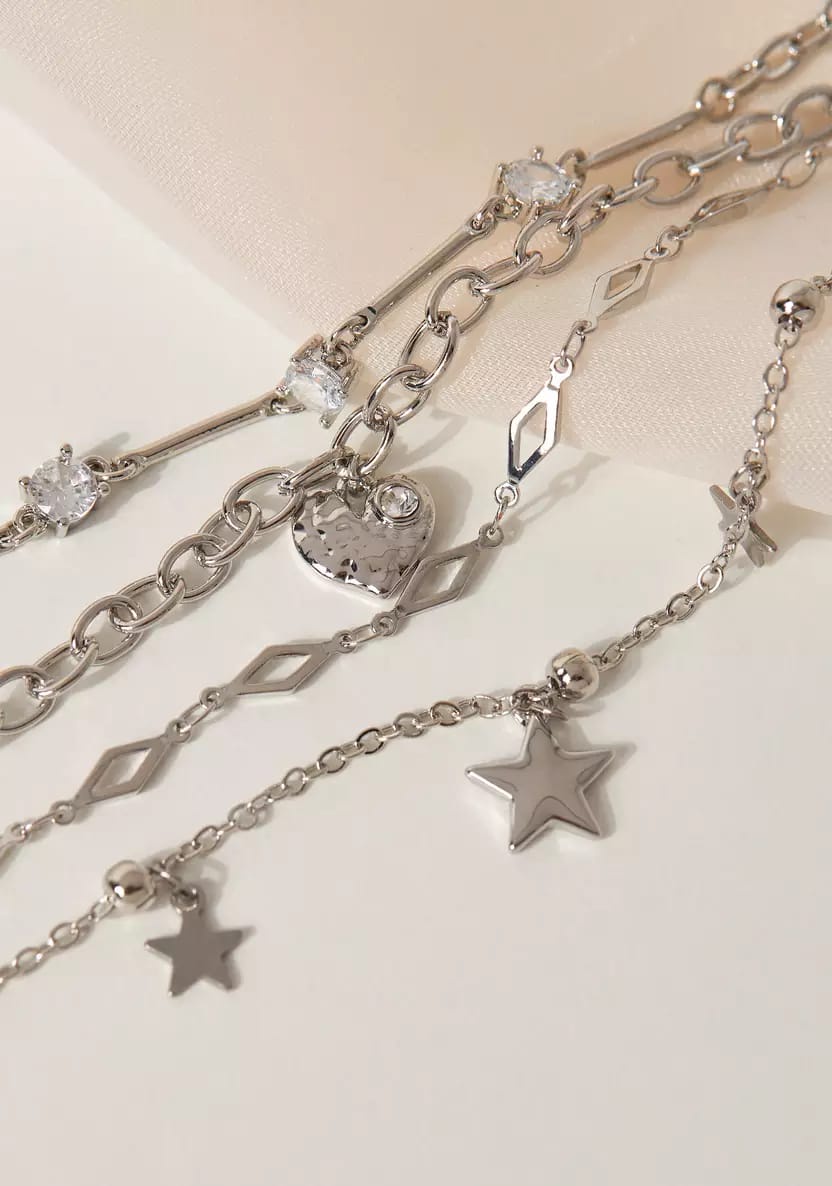 Silver stars Layered Anklet