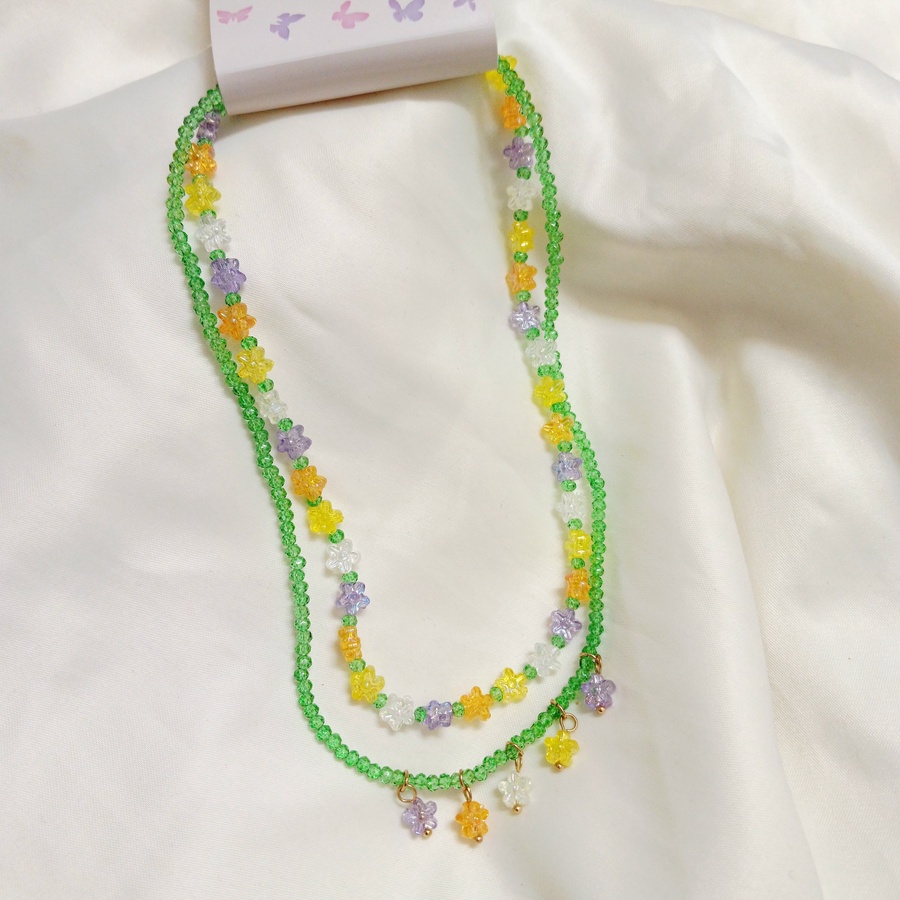 Flowers green 2 layers necklace 