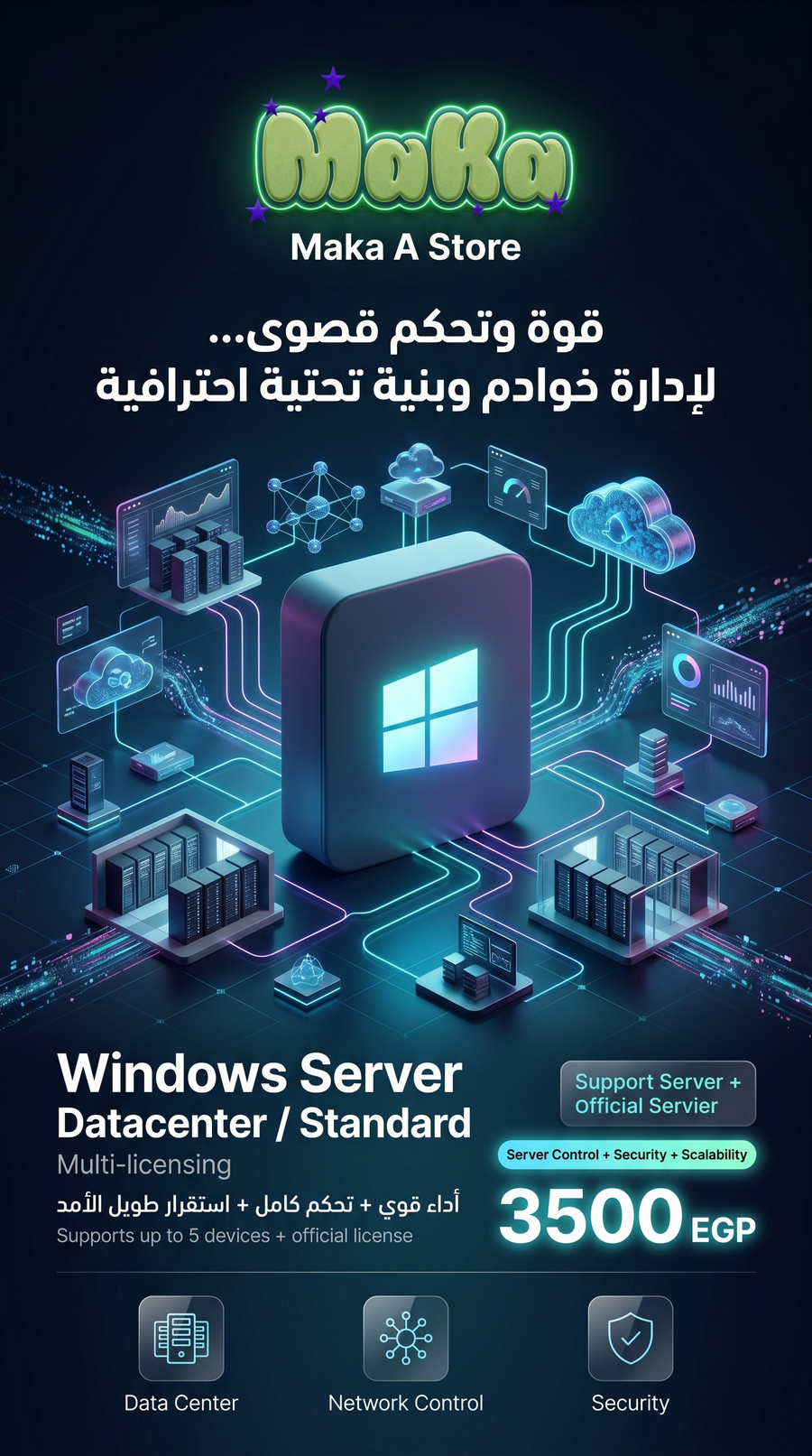 Windows Server 2021 / 2022 Datacenter – ترخيص 5 أجهزة مدي الحياة