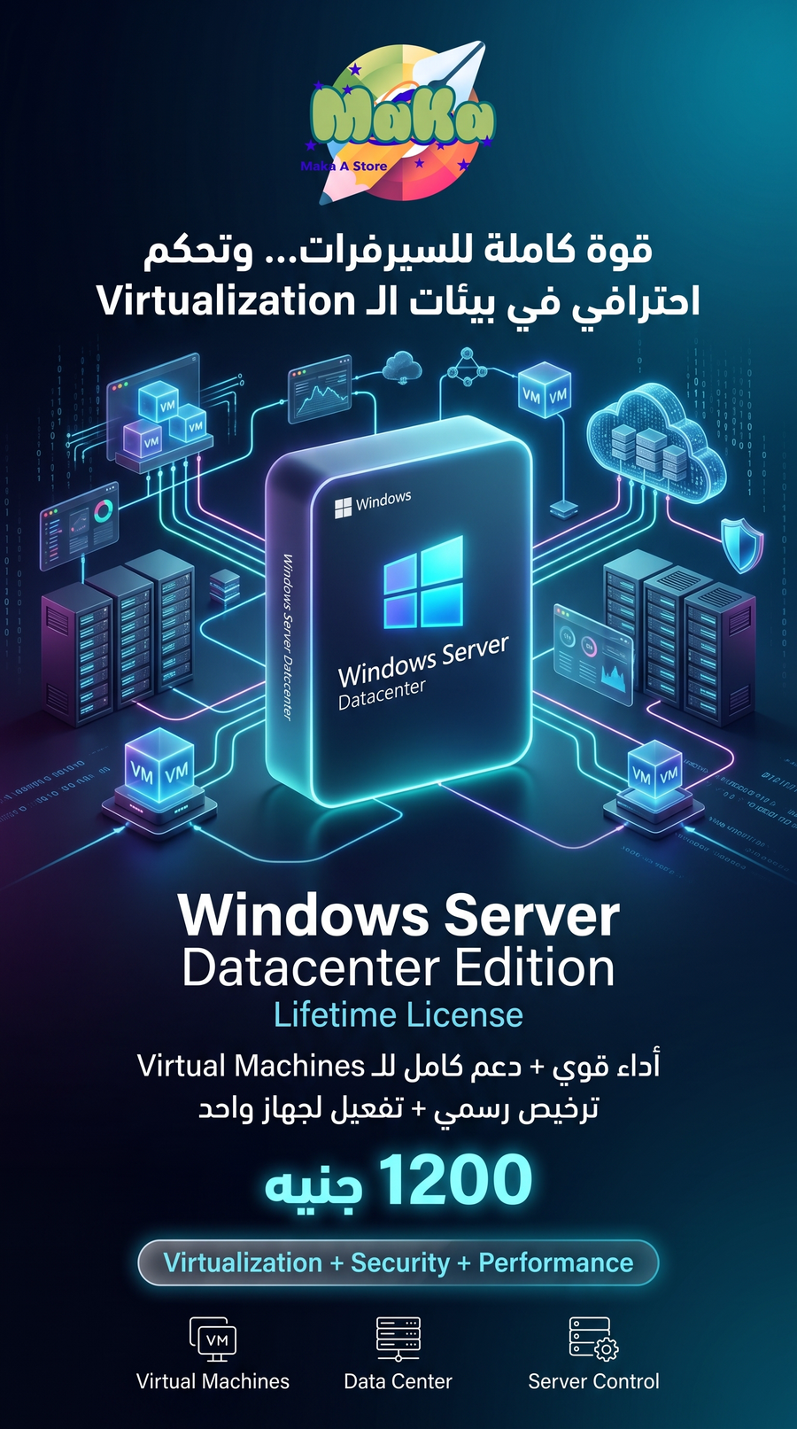Windows Server 2021 / 2022 Datacenter – ترخيص 1 جهاز مدي الحياة