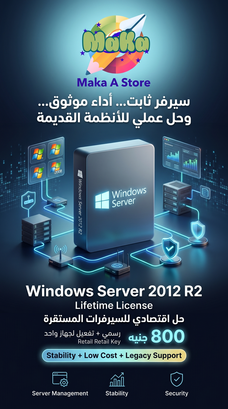 Windows Server 2012 R2 Standard / Datacenter – ترخيص 1 جهاز مدي الحياة