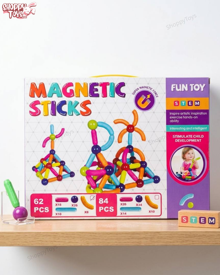 لعبة العصي المغناطيسية التعليمية للأطفال (Magnetic Sticks) لبناء مجسمات 3D