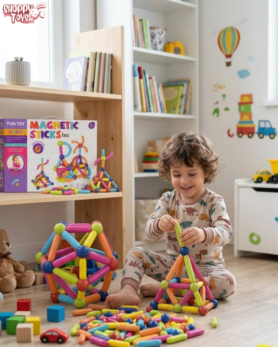لعبة العصي المغناطيسية التعليمية للأطفال (Magnetic Sticks) لبناء مجسمات 3D