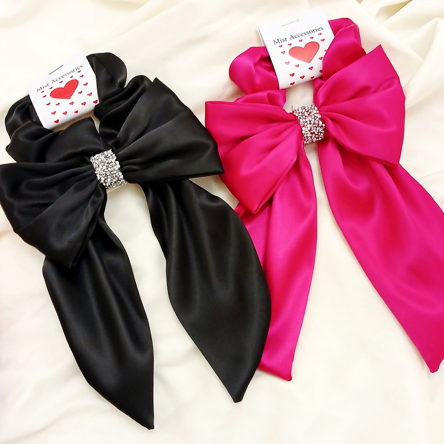 Satin Scrunchie Bow with Glitter Strass