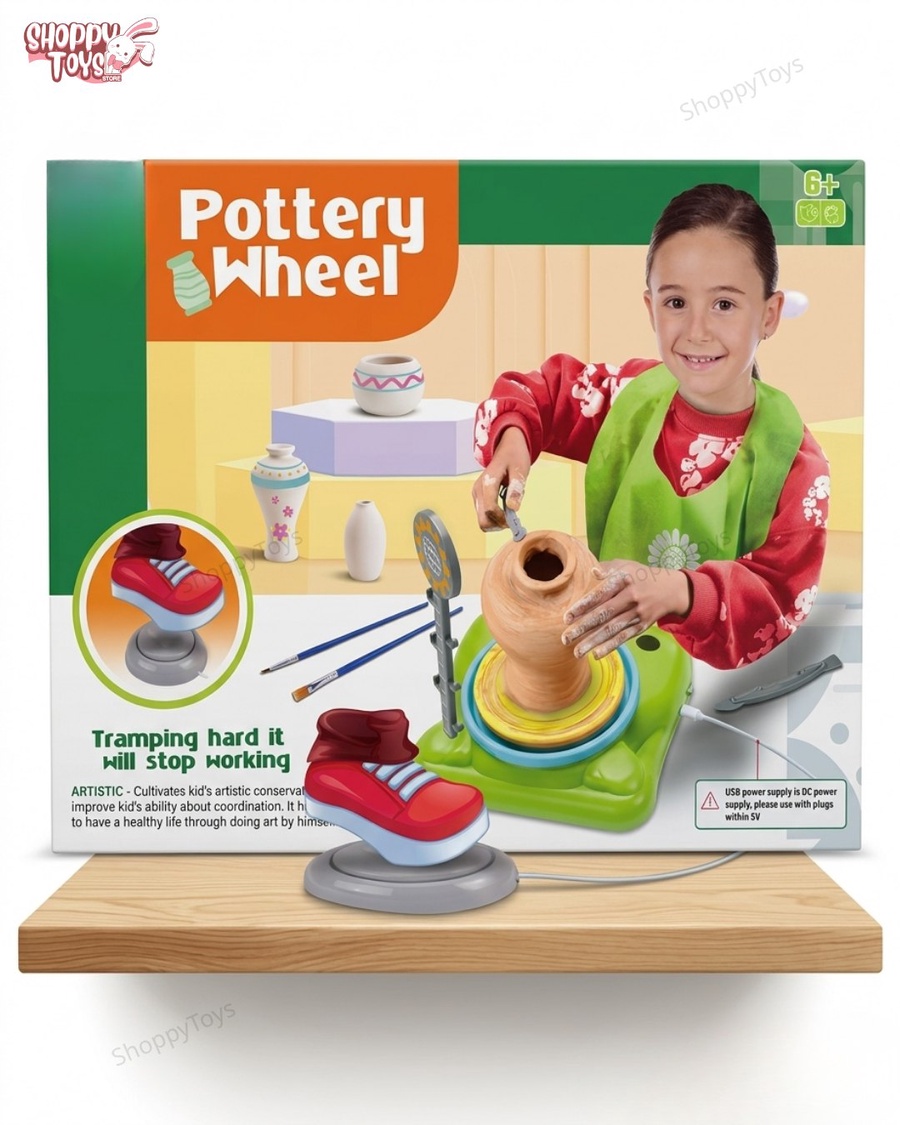 لعبة استوديو عجلة الفخار الكهربائية للأطفال (Pottery Wheel) مع أدوات نحت وتلوين