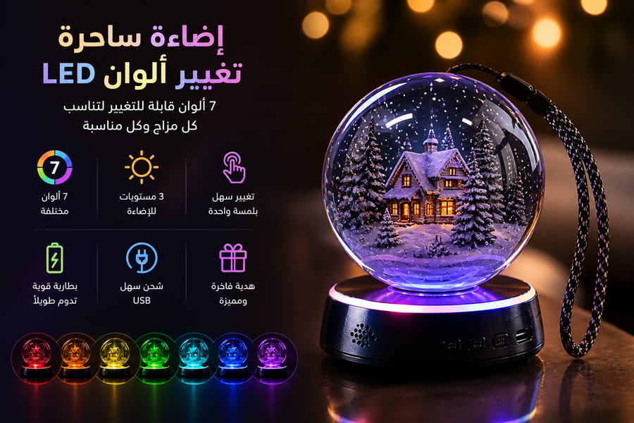 كرة كريستال 3D بشاشة فيديو – عرض صور وفيديو MP4 – إضاءة ساحرة – هدية فاخرة ومميزة