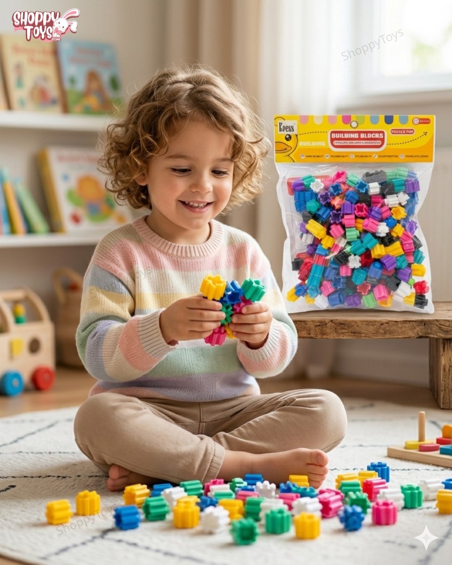 شنطة مكعبات التركيب المتداخلة للأطفال (Puzzle Fun) بألوان زاهية لتنمية الذكاء
